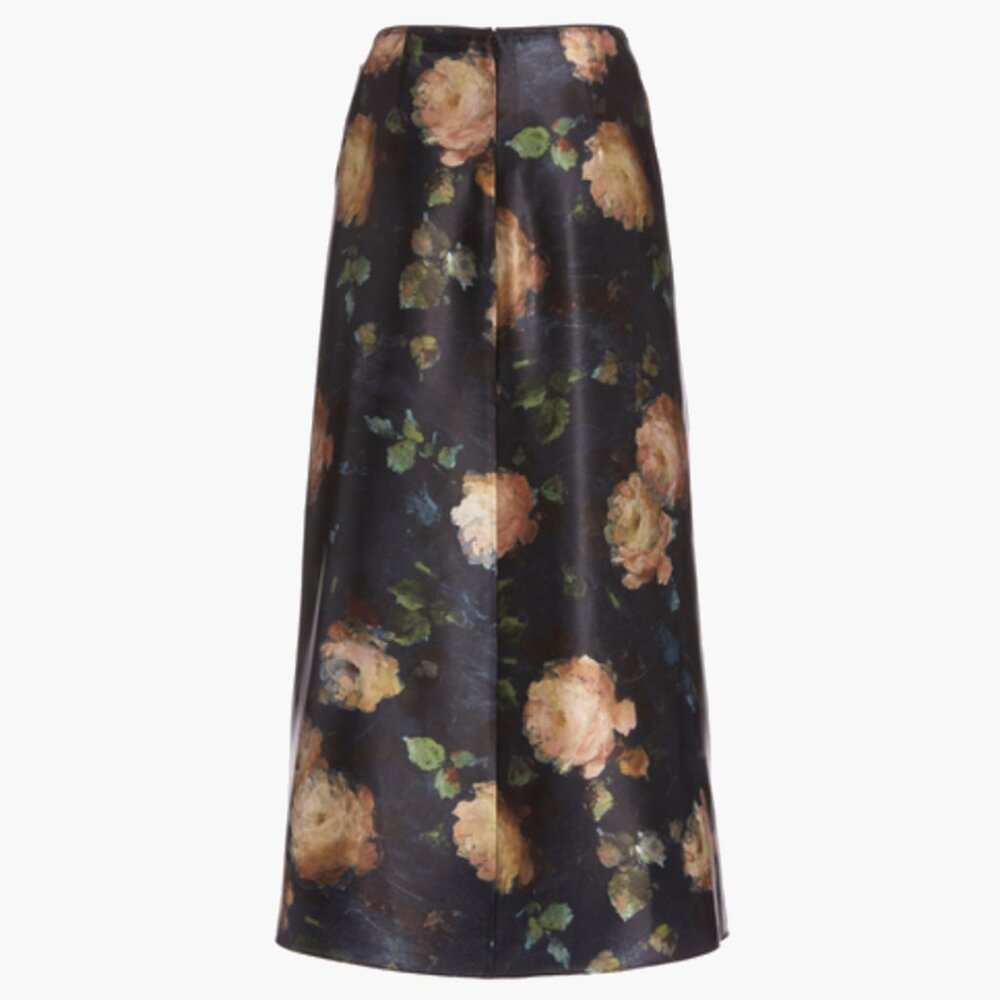 NEW Vince Women Painted Rose Petal Glow Silk Slip Midi Zip Up Skirt - Picture 8 of 10